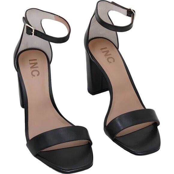 INC International Concepts Lexini Black Leather Ankle Strap Sandals US 6M - Picture 1 of 6